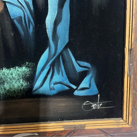 Framed Jesus Wall Art with Blue and Brown Accents made in Mexico - Picture 7 of 10